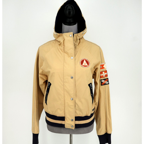 Gaastra Jackets & Blazers - Gaastra Supplies Jacket Womens Medium Tan Hooded Full Zip Snaps Pockets Bomber